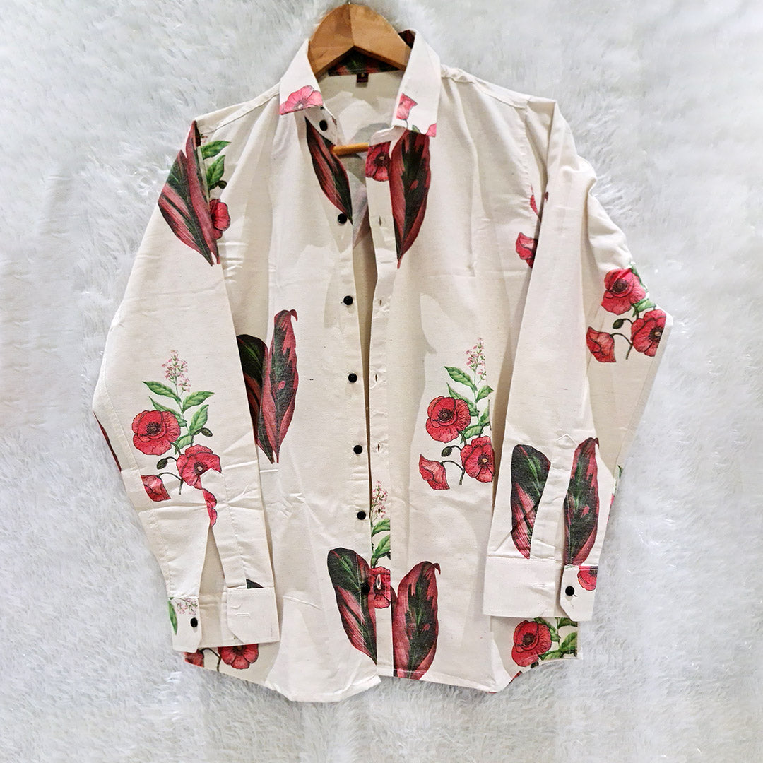 Biege Linen Printed Shirt And 2 Cotton Bra (Set of 3)