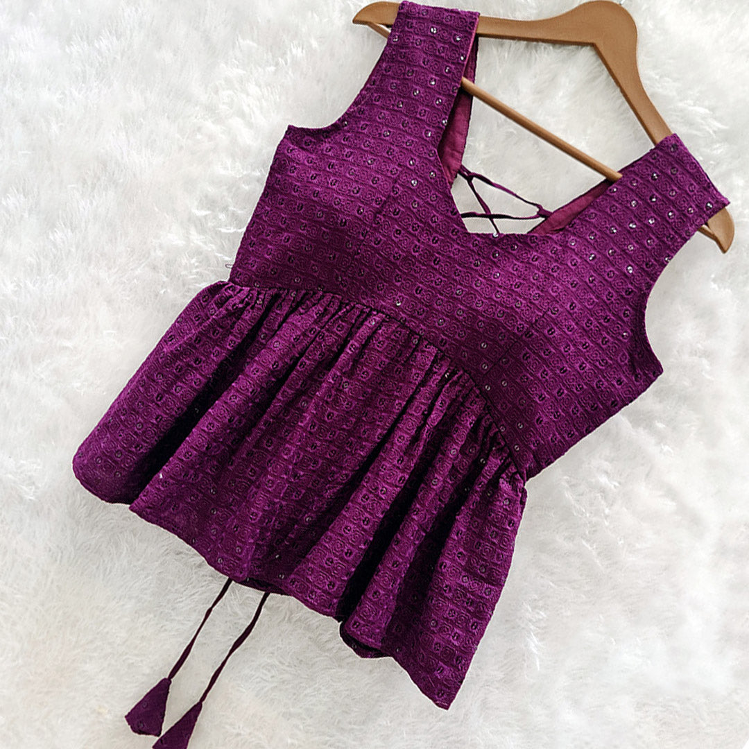 Purple Cotton Chikankari Top