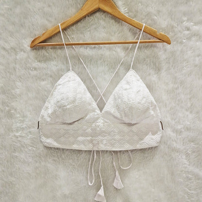 Dark Grey Heart Embroidery Chiffon Shirt & White Chikan Bra Combo
