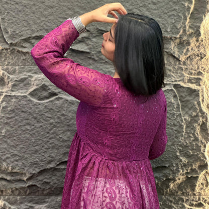 Purple Alia-Cut Georgette Lucknowi Chikankari Kurta Set