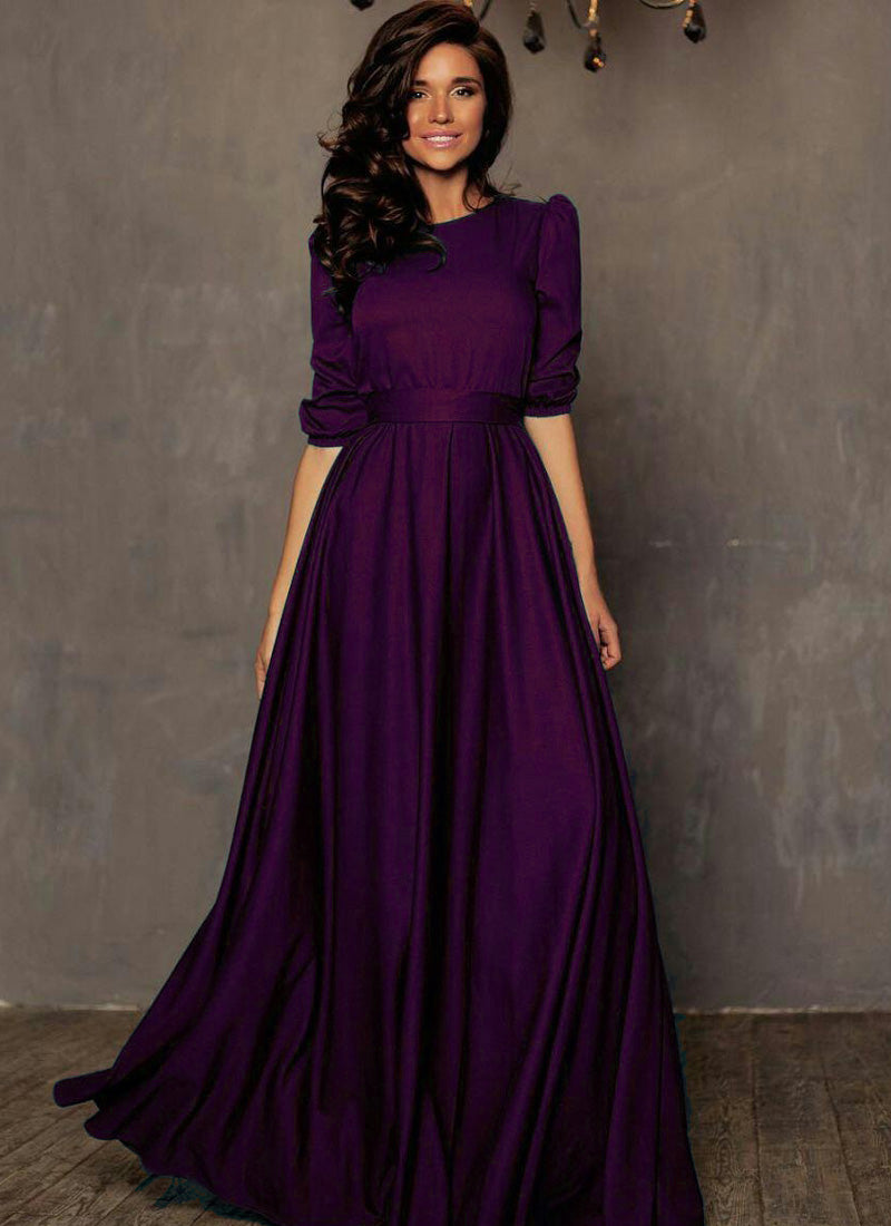 Designer Purple Tapeta Silk Floor Length Dress With Belt