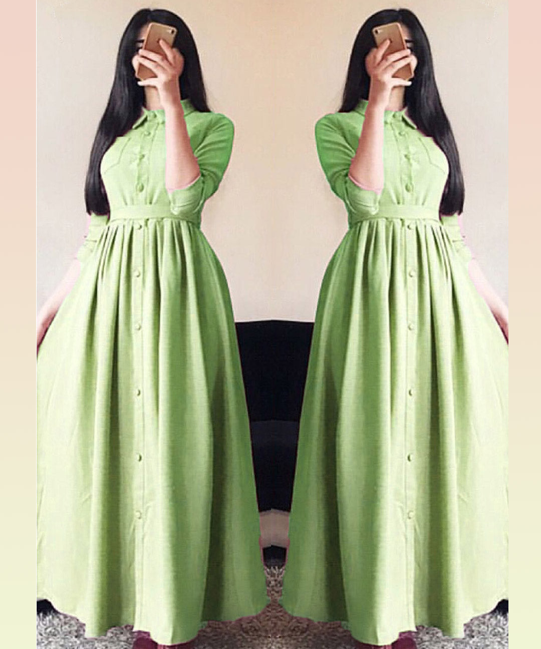 Glorious parrot green linen silk designer wear western gown, embodying elegance and style.