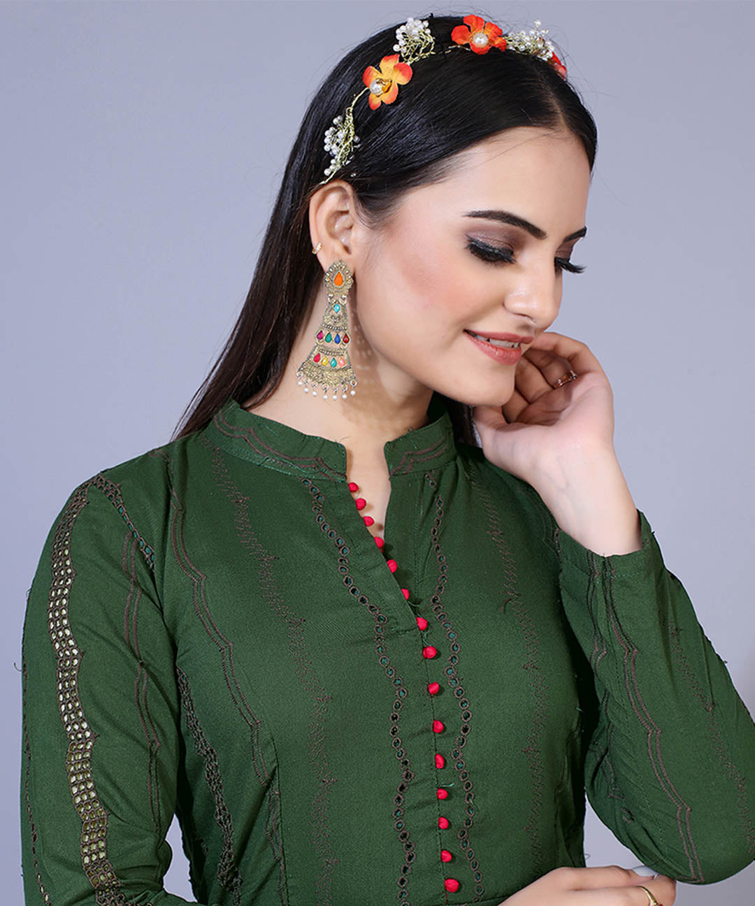 Green maxi partywear gown, perfect for elegant and festive occasions.