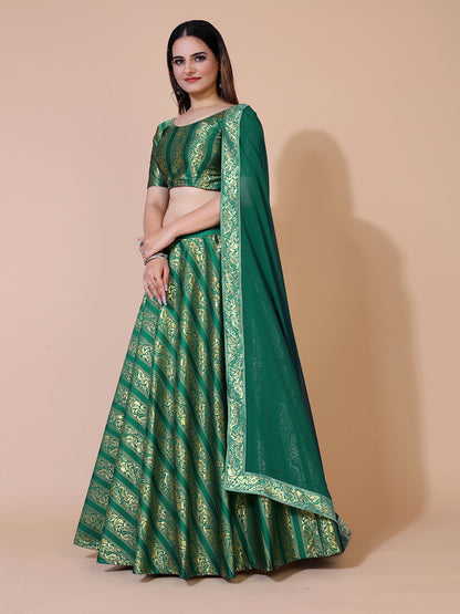 Green lehenga set with ready-to-wear blouse and dupatta.