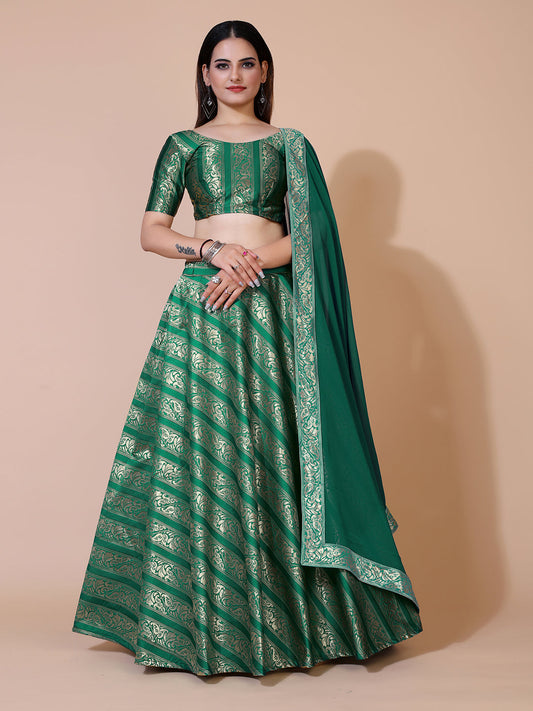 Green lehenga set with ready-to-wear blouse and dupatta.