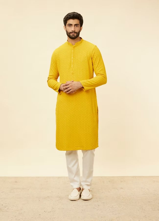 Men Yellow Chikankari Kurta