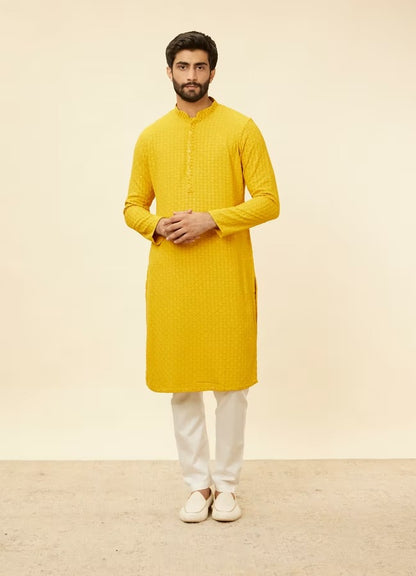 Men Yellow Chikankari Kurta