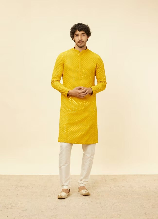 Men Yellow Chikankari Kurta