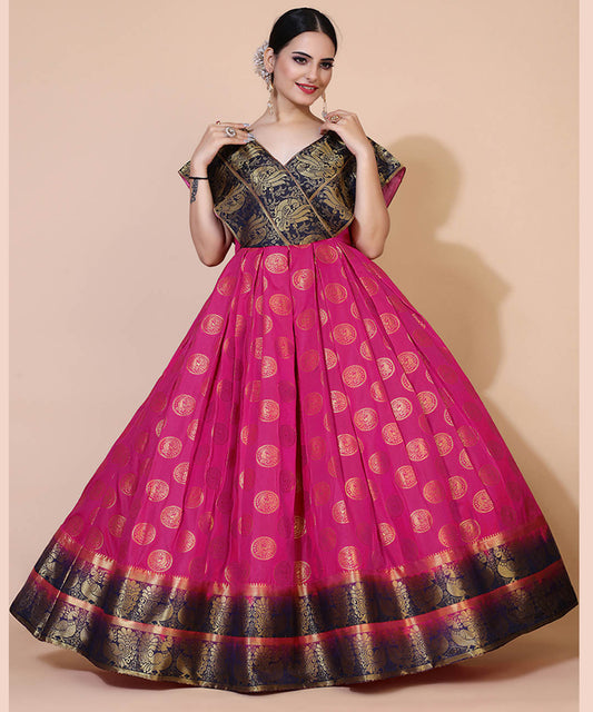 Magenta embellished jacquard maxi dress, perfect for glamorous and special occasions.