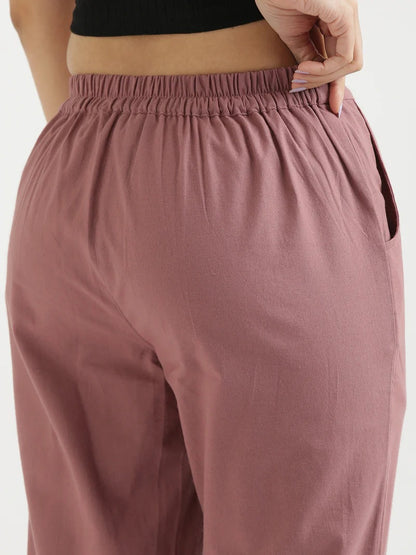 Rose Taupe High-Rise Easy Wash Pure Cotton Regular Pant