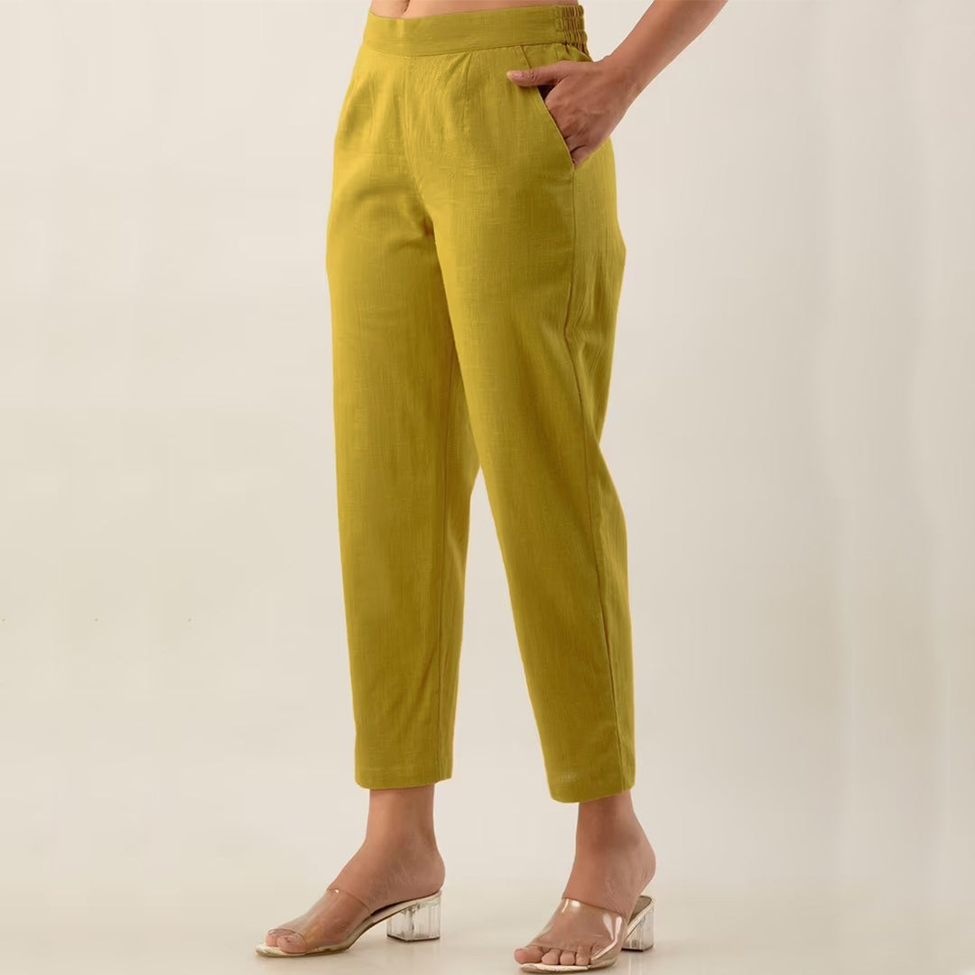 Lime Green High-Rise Easy Wash Pure Cotton Regular Pant