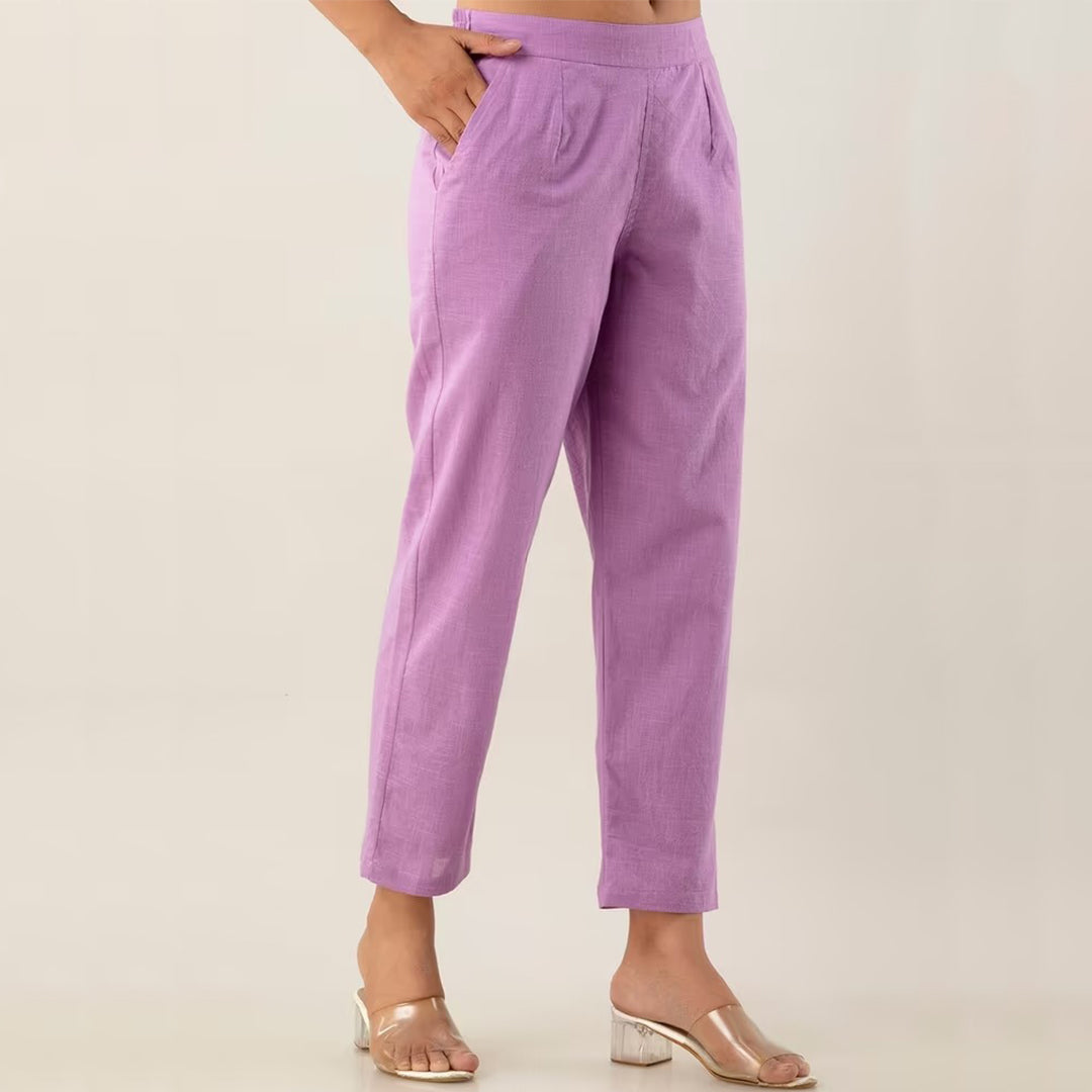 Lavender High-Rise Easy Wash Pure Cotton Regular Pant
