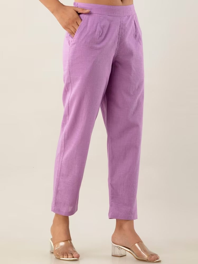 Lavender High-Rise Easy Wash Pure Cotton Regular Pant