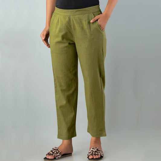 Green High-Rise Easy Wash Pure Cotton Regular Pant