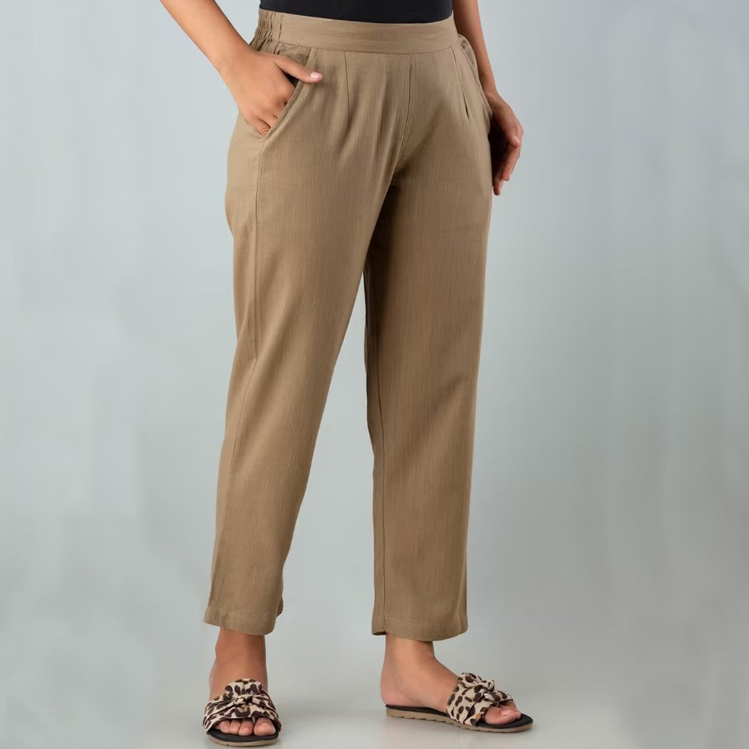 Coffee Brown Relaxed High-Rise Easy Wash Pleated Pure Cotton Regular Pant