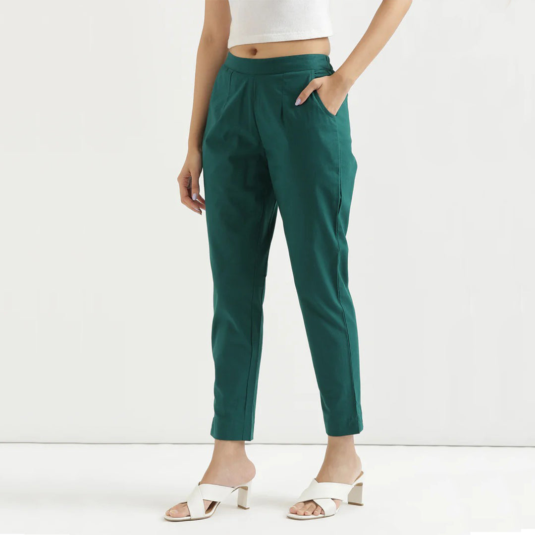 Green High-Rise Easy Wash Pure Cotton Regular Pant