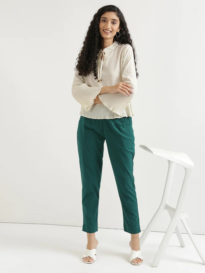 Green High-Rise Easy Wash Pure Cotton Regular Pant