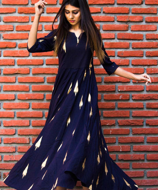 Printed floor-length long rayon gown, perfect for casual and comfortable wear.