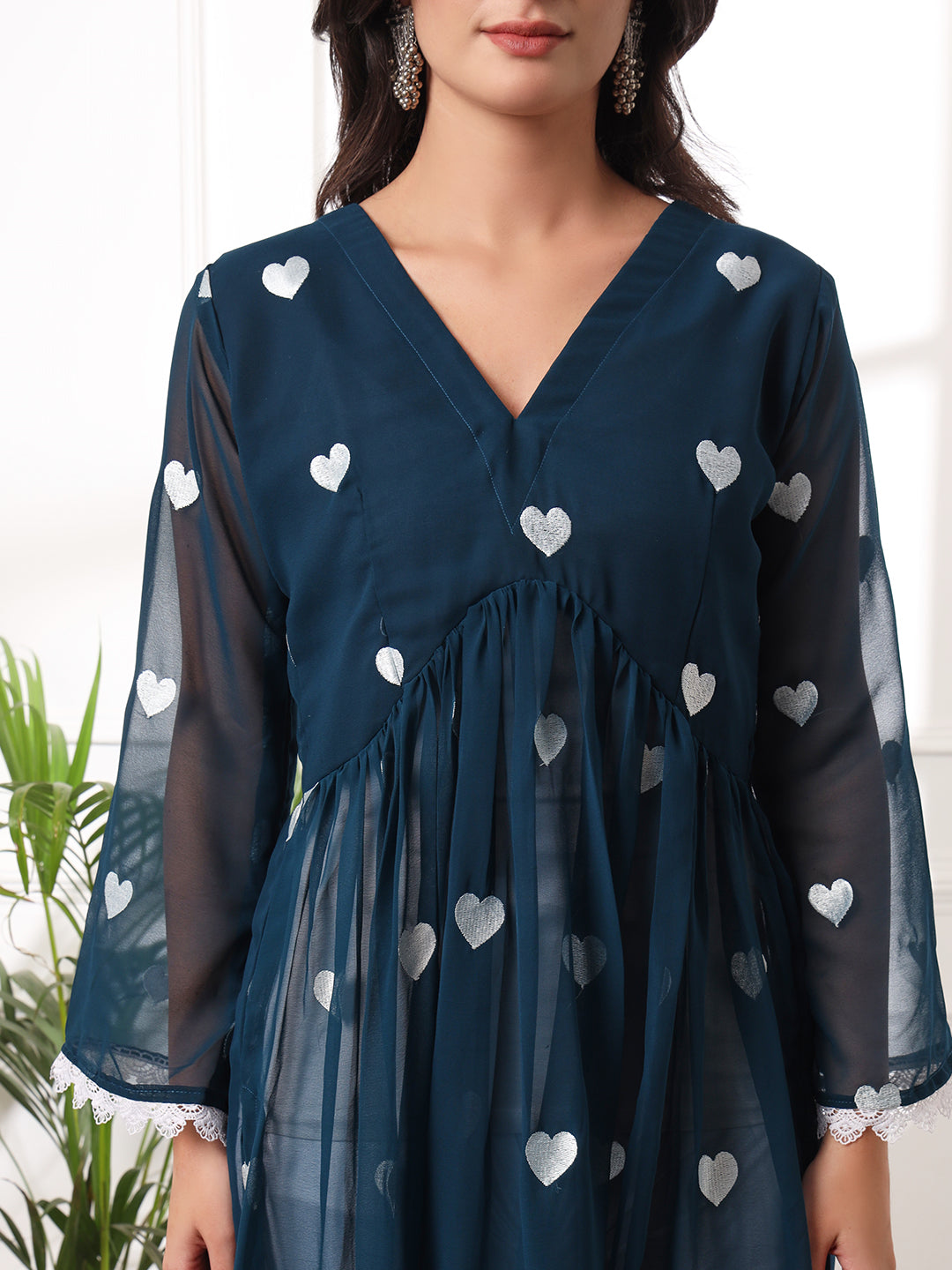 Rama Green Heart Embrodiered Alia-cut Kurta With Pant