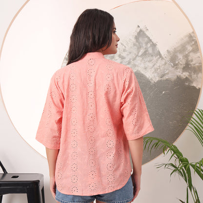 Peach Gajri Mull Cotton Hakoba Shirt and Cotton Bra Combo