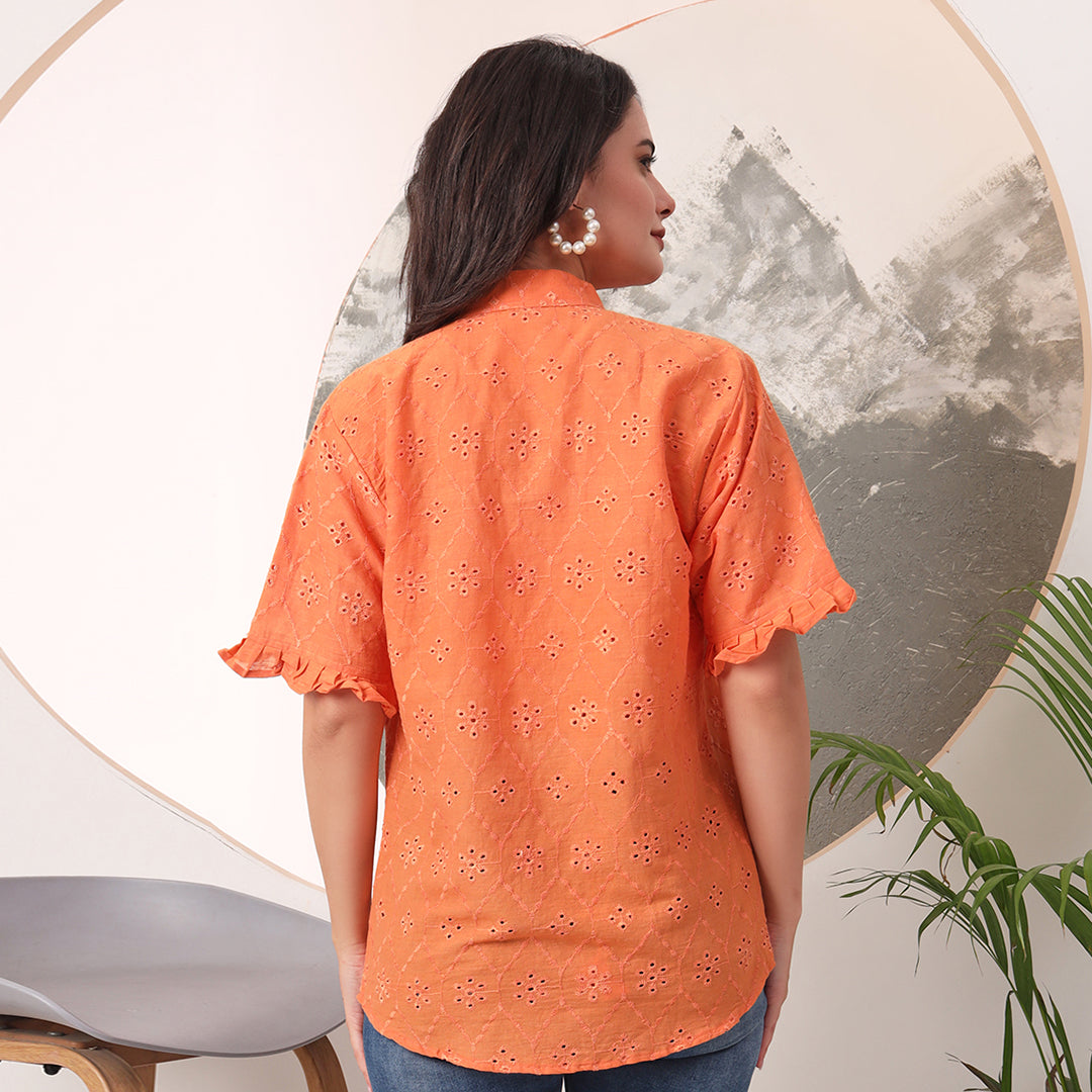 Pure Mull Cotton Orange Hakoba Shirt and White Hakoba Cotton Bra