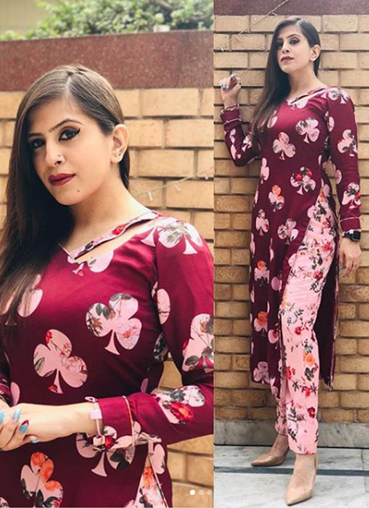 Straight fit long designer suit with stitched palazzo pants, ideal for chic and formal occasions.