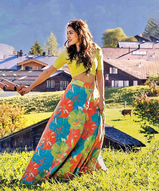 Stunning digital printed multi-color classic semi-stitched lehenga choli