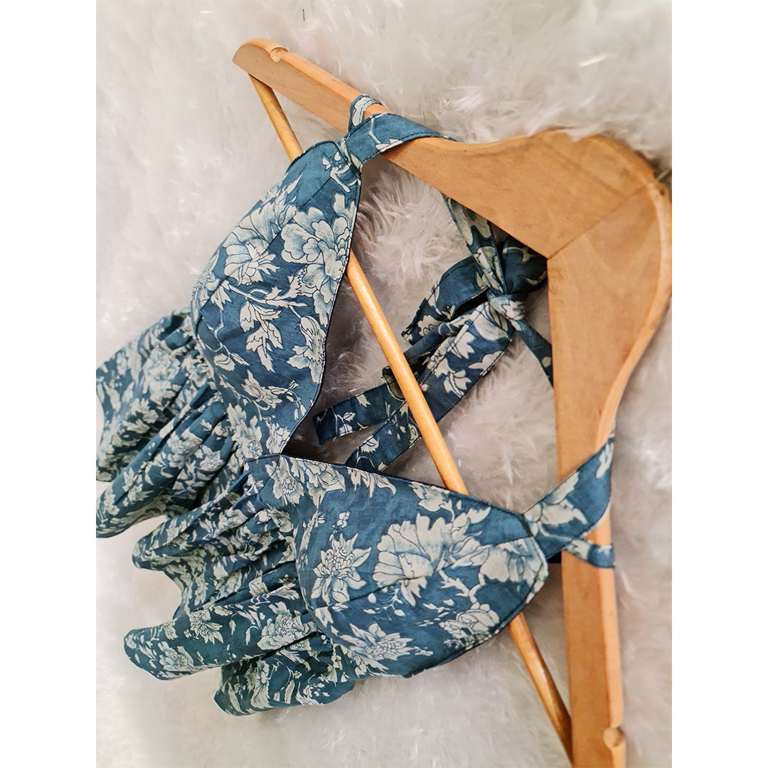 Ocean Blue Cotton Halter Neck Removable Padded Top