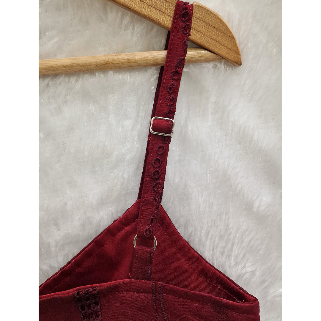 Maroon Hakoba Work Lehenga With Stylish Sleeveless Crop Top