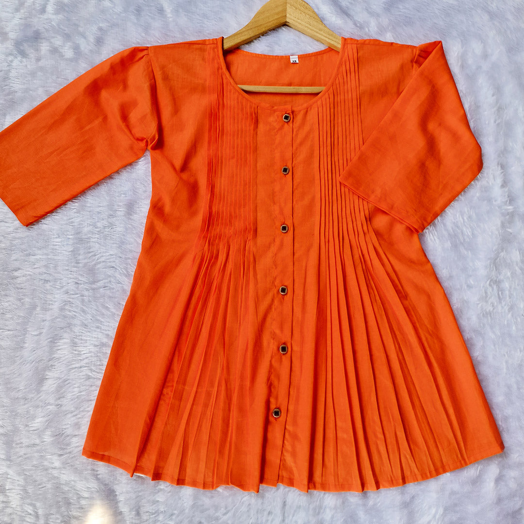 Cotton Casual Plain O-Neck Pleated Top With Wide Leg Pants