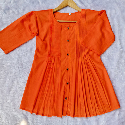 Cotton Casual Plain O-Neck Pleated Top With Wide Leg Pants