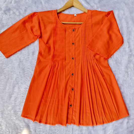 Cotton Casual Plain O-Neck Pleated Top With Wide Leg Pants