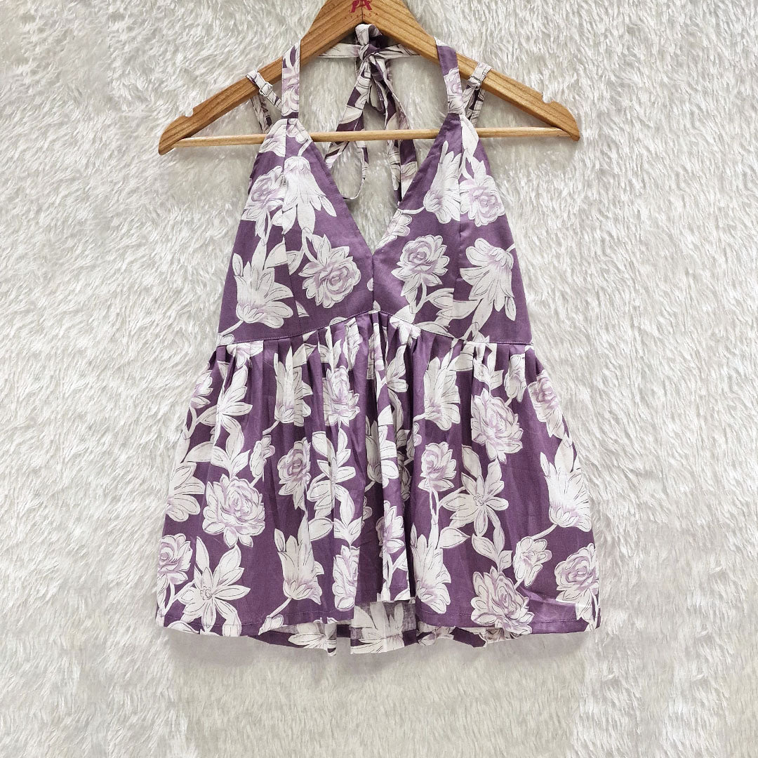 Lavender Flower Halter Neck Cotton Removable Padded Top