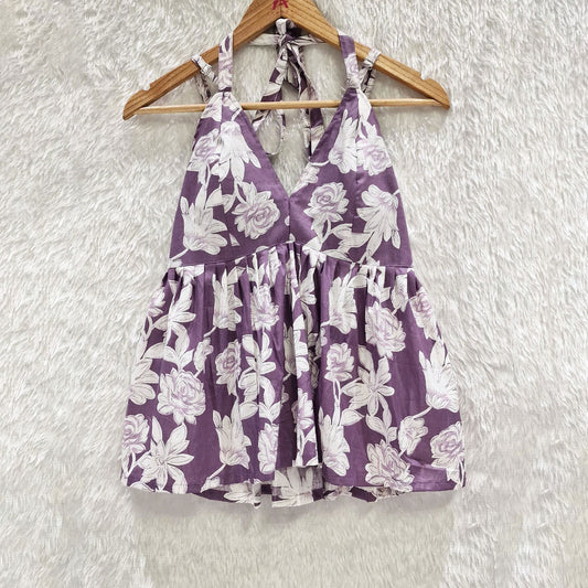 Lavender Flower Halter Neck Cotton Removable Padded Top