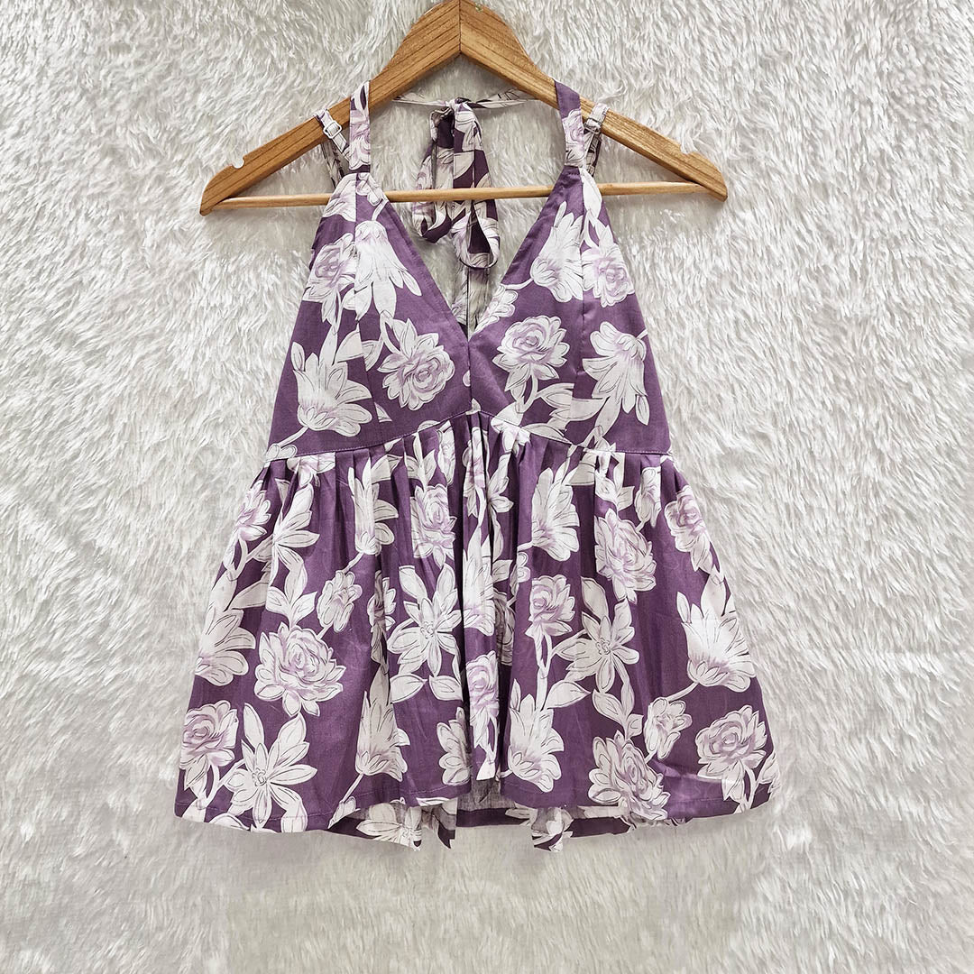 Lavender Flower Halter Neck Cotton Removable Padded Top