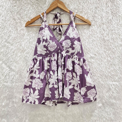 Lavender Flower Halter Neck Cotton Removable Padded Top
