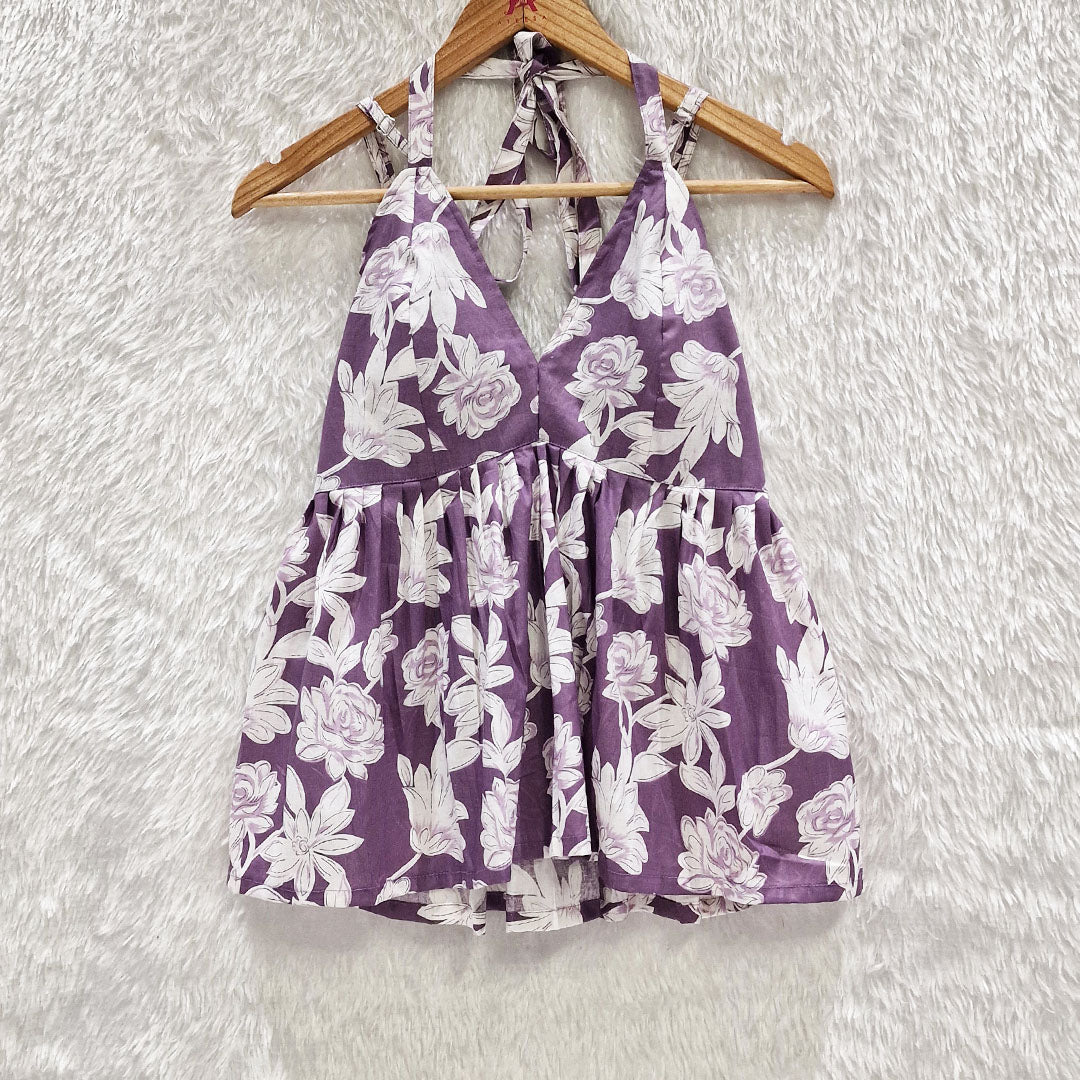 Lavender Flower Halter Neck Cotton Removable Padded Top