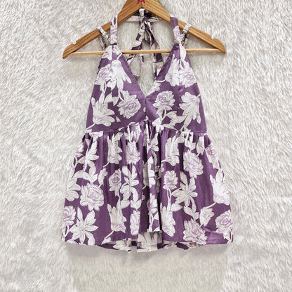 Lavender Flower Halter Neck Cotton Removable Padded Top