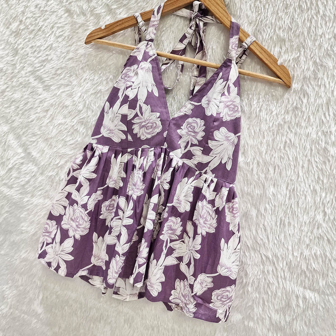Lavender Flower Halter Neck Cotton Removable Padded Top