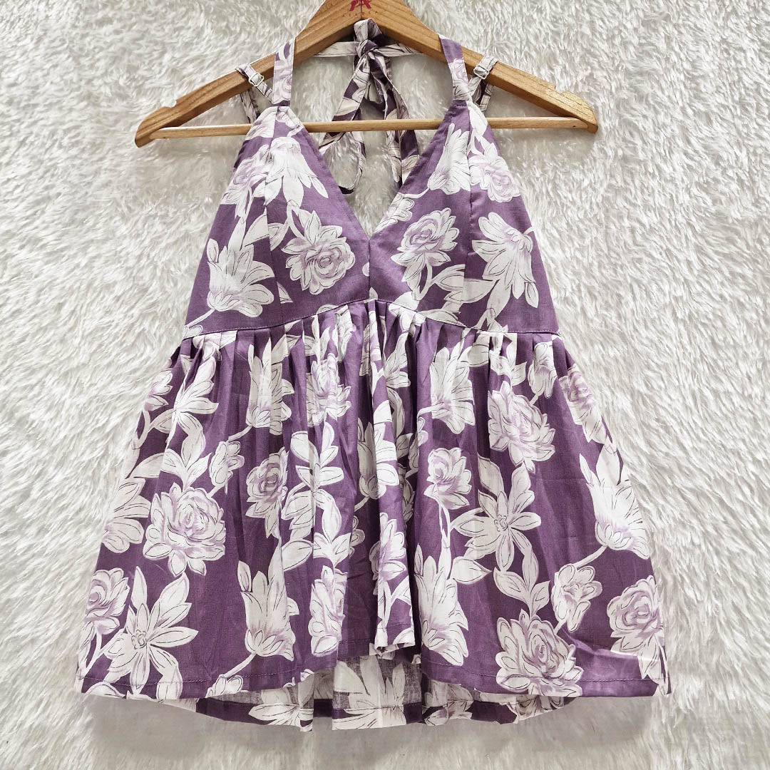 Lavender Flower Halter Neck Cotton Removable Padded Top