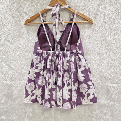 Lavender Flower Halter Neck Cotton Removable Padded Top
