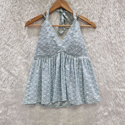 Aqua Blue Cotton Halter Neck Removable Padded Top