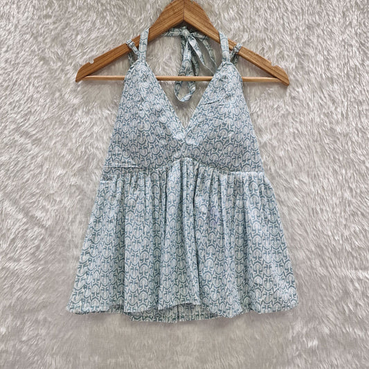 Aqua Blue Cotton Halter Neck Removable Padded Top