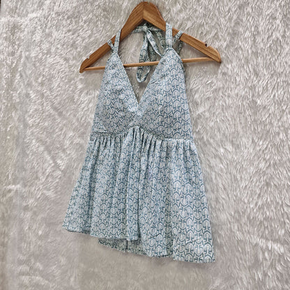 Aqua Blue Cotton Halter Neck Removable Padded Top