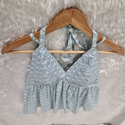Aqua Blue Cotton Halter Neck Removable Padded Top