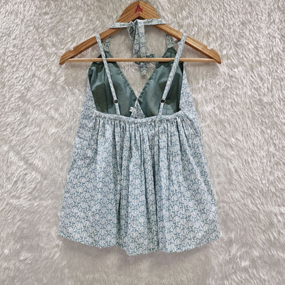Aqua Blue Cotton Halter Neck Removable Padded Top