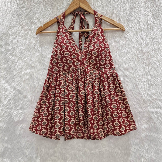 Maroon Cotton Halter Neck Removable Padded Top