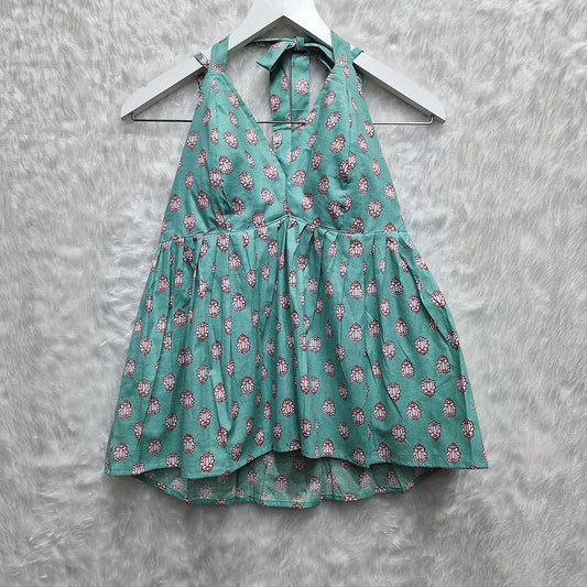Aqua Green Cotton Halter Neck Removable Padded Top
