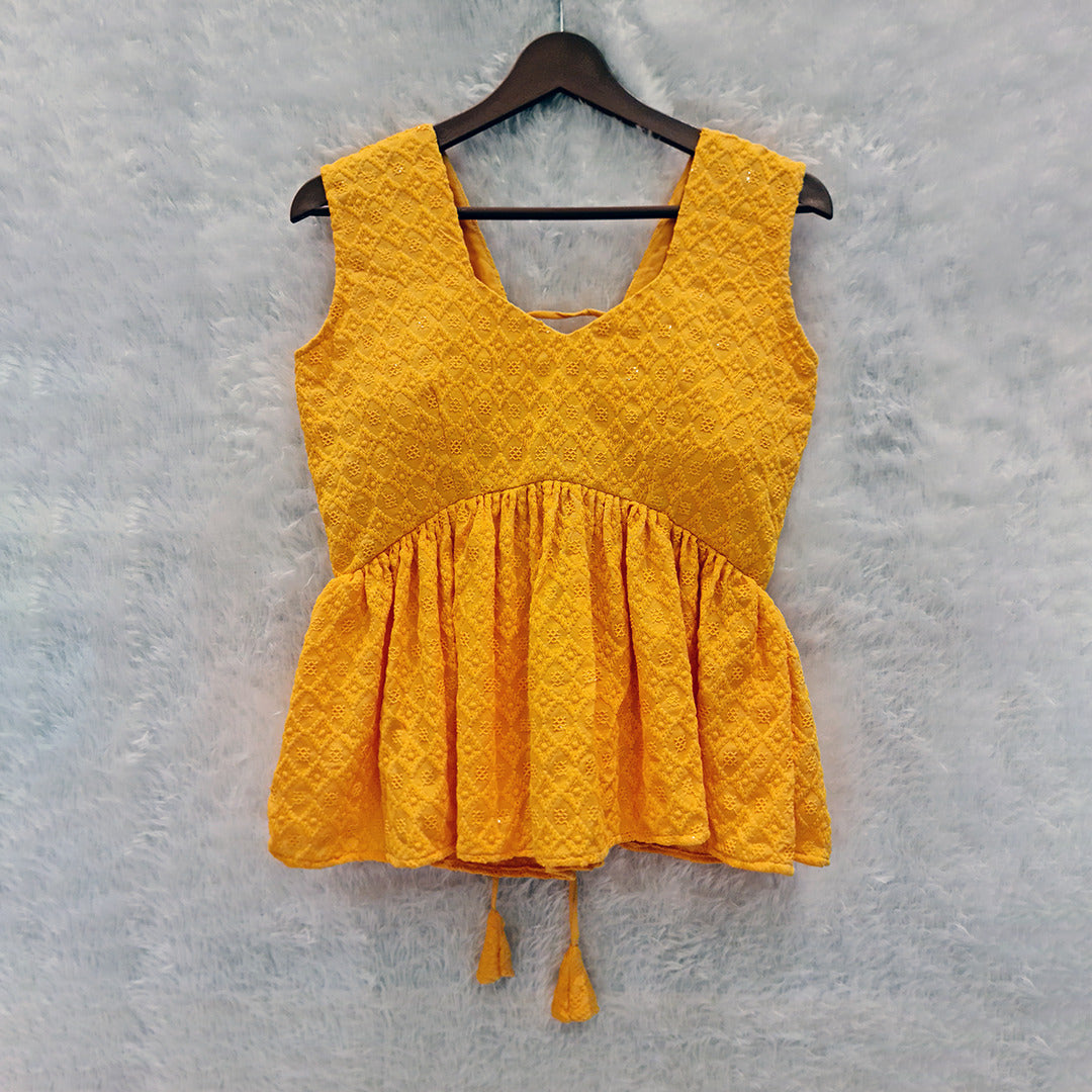 Yellow Cotton Chikankari Top