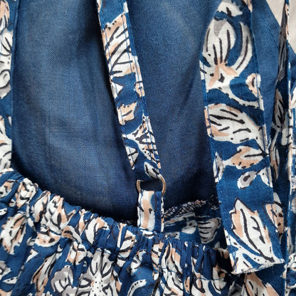 Navy Blue paisley Printed Cotton Halter Neck Removable Padded Top